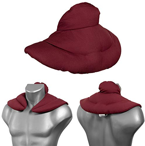 Cojín cervical térmico con cuello. burdeos. Almohada térmica cervical con semillas de grosella. Saco caliente y frio con semillas. Cojín de nuca