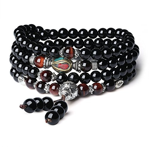 COAI Unisex 108 Malakette aus Edelsteine mit Nepalesischer Perlen Tibetisches Wickelarmband