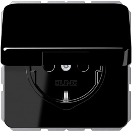 Jung Schuko Steckdose 16 A 250 V Bruchsicher mit Klappdeckel Serie CD Schwarz, 1 Stück, CD 1520 BFKL SW
