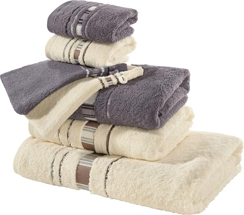 Erwin Müller Frottier Handtuch-Set, Frottier-Set - Achern - Natur/grau Größe beidseitige Schlaufen - 100% Baumwolle - 500g/m²
