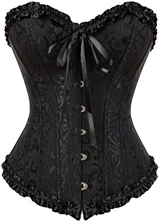 Grebrafan Plus Size Overbust Corset Classic Bustier Bodyshaper Top (UK(6-8) S, Black)