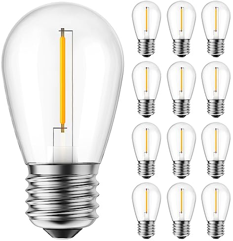 Minetom LED S14 Replacement Light Bulbs, 15 Pack Shatterproof Light Bulbs Equivalent to 11 W, E26 E27 Regular Medium Screw Base for Outdoor Home Light Fixtures and Decorative, 2700K, Warm White