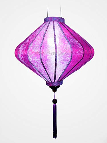 Asiatische Laterne aus Seide, lila, Durchmesser 39 cm – traditioneller Hoi Jahr Lampion aus Stoff, Bambus und Holz, handgefertigt – Handwerk und Dekoration von Vietnam, (T25-M)