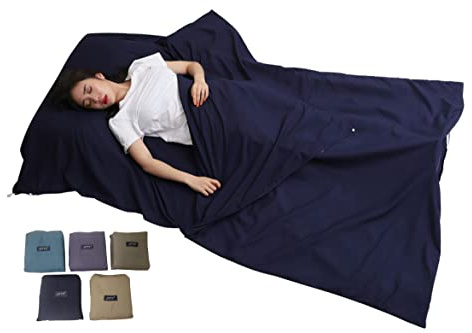 JITTY Hüttenschlafsack 210 x 115 cm,Schlafsack Inlett,Reiseschlafsack dünn leicht & kompakt,für Business, Camping, Rucksackreisen, Wandern, Bergsteigen, Zuhause, Hostels, Zug (Navy)
