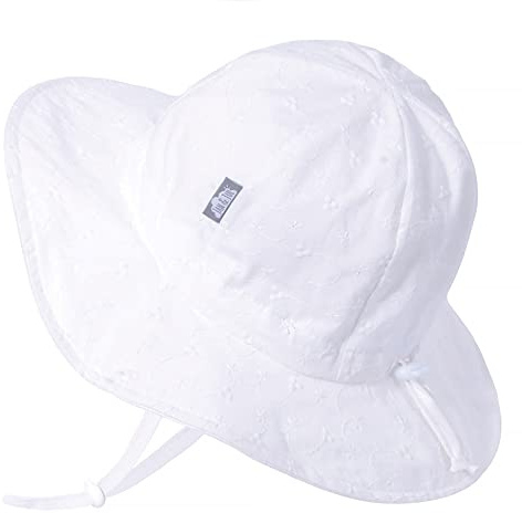JAN & JUL Floppy Sun-Hat for Toddler Girls Adjustable, 50+ UPF (L: 2-5 Years, White Eyelet)