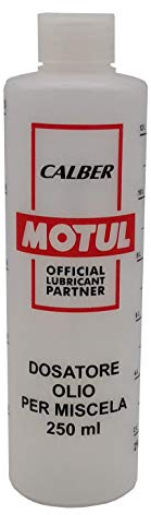 Misurino Rosso Dosatore olio per miscela 250 ml con tappo, scala graduata e percentuali 2-4% 2,5-5% 3-6%