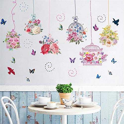 Nicole Knupfer Wandtattoo Blumen Vogelkäfig Wandsticker, Wohnzimmer Schlafzimmer Entfernbare Fenstersticker Wandtattoos Wandbilder