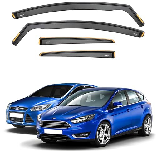 Ispeed Wind Deflectors For Ford Focus MK3 2011-2018 5 Door Hatchback 4pc Set - Keep Your Car Ventilated in Rain - Reduce Wind Turbulence - Tinted In-Channel