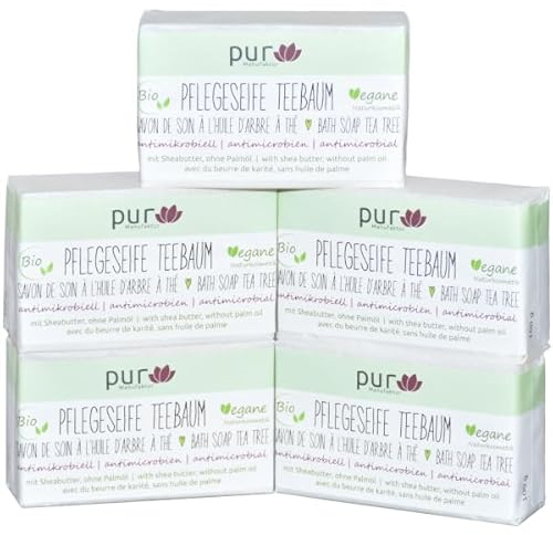 5er-Pack Pflegeseife Teebaum mit 5 x 100 g bio Sheabutter-Naturseife