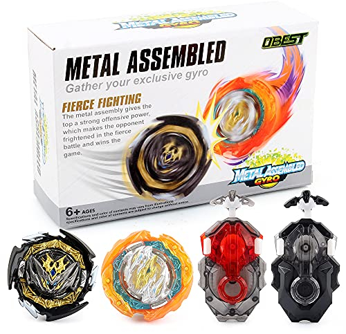 OBEST Kampfkreisel Set Bey Battling Tops Wirbelwind Gyros Burst Metal Grip Set, 4D Fusion Modell Metall Masters Speed Kreisel Launcher Battle Set für Kinder Weihnachten, Geburtstag(2 Stück)