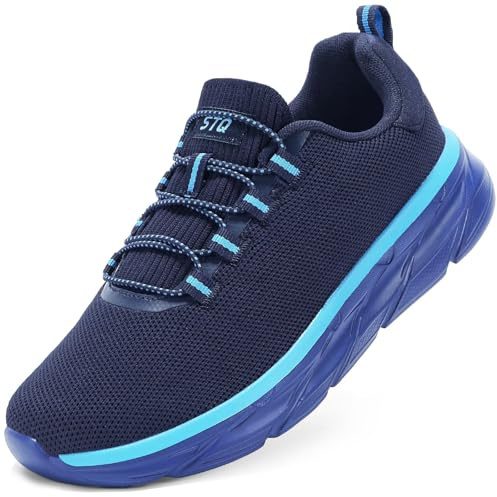 STQ Slip on Sneakers Women Orthopedic Walking Shoes Tennis for Plantar Fasciitis Relief Cushioned Sole Arch Support Breathable Non Slip Athletic Gym Workout Comfort Memory Foam Navy US 9