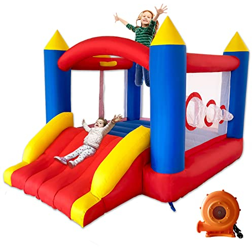 Ballsea Hüpfburg mit Gebläse, Genäht aus Extra Dickem Material, langlebig, Aufblasbares-Hüpfburg für 3 bis 4 Kinder. Hüpfburg Kinder Indoor (315x245x194cm)