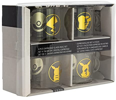 Dragon Ball Stor Pokémon - Set de 4 Tasses à café Expresso en Verre - Motif Pikachu
