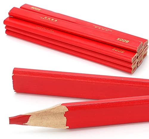 10 Stück rote Zimmermannsbleistifte, 170 mm, flaches Holz, oval, geschliffen, rote Mine, Zimmermanns-Holzbearbeitungsstifte für Holzbearbeitungs-Markierungswerkzeug