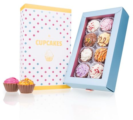 CHOCOLISSIMO - Schokolade Geschenk - Pralinen Geschenk - mit Alkohol - 8 handgemachte Cupcakes Pralinen - Kleines Geschenk zum Geburtstag, Jahrestag, Valentinstag für Frauen, Männer, Partner