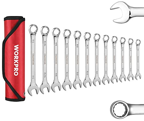 WORKPRO 12-Piece Combination Wrench Set, SAE 1/4-7/8, 12PT Box End