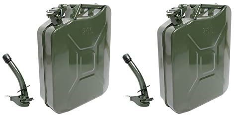 Asudaro 2Pcs Benzinkanister 5L 10L 20L Militärgrün Metall Benzinfass Kraftstoffkanister Kanister Metallkanister Reservekanister mit Flexiblem Metallauslauf Öl Jerry Can Treibstoffkanister 20L