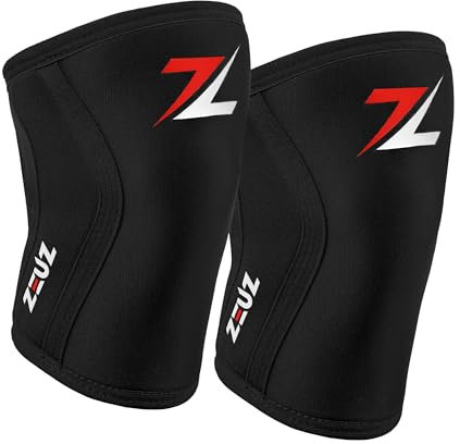ZEUZ Kniebandage für Fitness, Kraftsport, CrossFit, Sport, Powerlifting - Knie Bandage Support Männer und Damen - Kompression Knee Support Sleeves Unisex - 7 MM Neopren - Schwarz & Rot