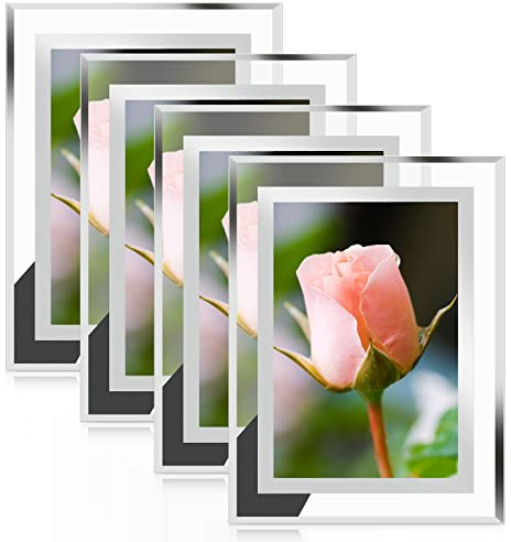 JMIATRY 7x5 Photo Frames Set of 4, Silver Mirrored Glass Picture Frames, Glass Photo Frame for Tabletop Display and Home Decoration