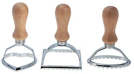 DOITOOL 3pcs Dumpling Wrapper Cutters Ravioli Maker Sandwich Cookies Heart-Shaped Cookie Mold Zinc Alloy Baking Tools Wooden Handle Pasta Maker