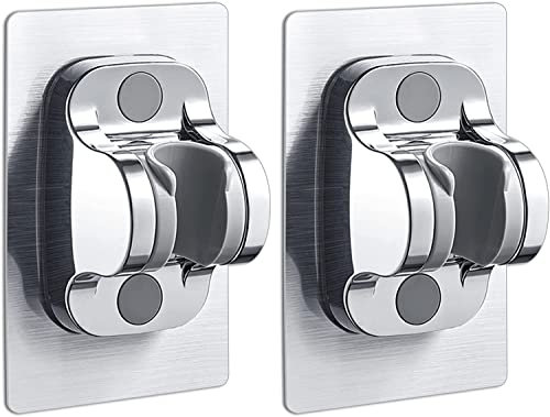 Clarmonde 2pcs Handbrause Halterung Ohne Bohren Clarmonde 3M Kleber Winkel Verstellbar,2PCS (Silver C- 2pcs)