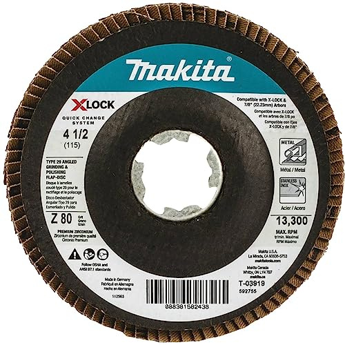 Makita T-03919 X-Lock Fächerscheibe für X-Lock und alle 2,27 cm (7/8 Zoll) Dorn Schleif- und Polierschleifer, Körnung 80, abgewinkelt, Typ 29
