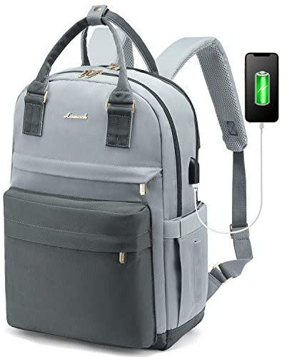 LOVEVOOK Backpack Womens, 15.6 Inch Laptop Back Pack School Bags for Girls Waterproof Computer Rucksack with USB Port for Travel Business College Work, Grey Blue