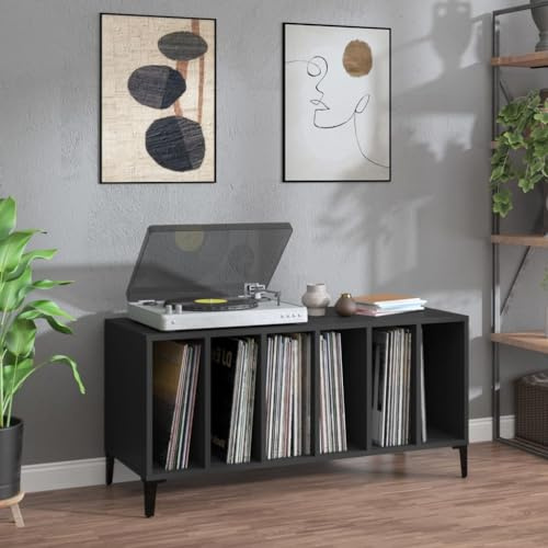 LAPOOH Estantería CD y Tocadiscos de Madera Contrachapada Negro 100x38x48 cm - 831982