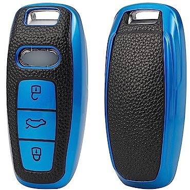 ontto TPU Schlüsselhülle Cover Passt für Audi A3 Sportback A4 A6 A7 S7 A8 S8 Q7 Q8 SQ7 SQ8 E-tron A6L A8L 2018-2021 Autoschlüssel Hülle Schlüsselanhänger Schutzhülle Schlüsseletui-Leder Blau D