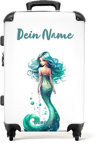 NoBoringSuitcases.com® Kinderkoffer Mädchen - Meerjungfrau auf weißem Hintergrund - Koffer Kinder Mädchen - Koffer personalisiert 67x43x25cm - Kinder Koffer Madchen - Kinder Trolley Mädchen