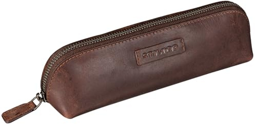 STILORD Alfons Kleines Federmäppchen Erwachsene Leder Stiftetasche federtasche klein ledermäppchen Schlampermappe Etui Echtes Leder Federmappe klein Farbe:sapelli - braun