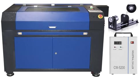 Autofokus-100W CO2 Laser Graviermaschine Lasergravurmaschine Engraver Laser Engraving Maschine 900mmx600mm,Wabenplatte,LightBurn,CorelDRAW,AutoCAD & Industriewasserkühler CW-5200 & Rotationsachse