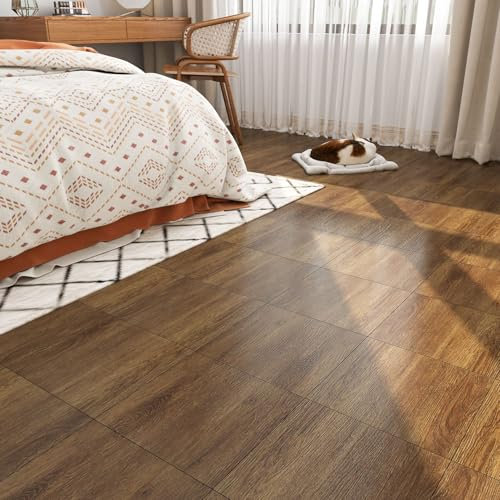 FunStick Self-Adhesive Floor Tiles, PVC Flooring, Wood Look, Bathroom Living Room, Light Brown, 30 x 30 cm, Pack of 30 PVC Tiles, Self-Adhesive Bathroom Floor, Wood Look, Vinyl Floor, Tile Stickers,