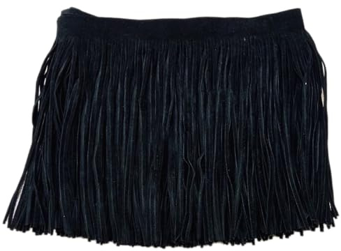 Wambere 5 M Länge 15cm Künstlich Wildleder Fransen Band,Fransen Geschnitten Fransenband Schnittfranse Dekoband Tanzfransen Nähzubehör für Kleidung DIY Nähen Gardinen Tischläufer Dekoration,Schwarz