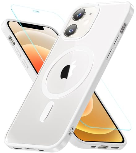 Für iPhone 12 Hülle,iPhone 12 Pro Hülle für Magsafe mit Panzer Schutz Glas,[Schutz in Militärqualität] Stoßfest Magnetisch Handyhülle iPhone 12|iPhone 12 Pro Case Dünn Outdoor Cover Schutzhülle,Weiß