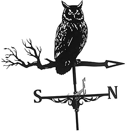 Wetterfahne aus Metall mit Eule, Ornament, Gartenpfahl, Wetterfahne, professionelles Messwerkzeug, Garten, Hof, Dachhalterung, einfach zu bedienen (Eule)