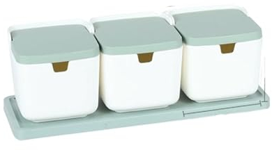 Caja de condimentos, juego de tarros de especias, juego de tarros de plástico con tapa de cuchara y bandeja, botella de especias, recipiente de azúcar, azucarero de cocina, juego de sal, tarro de cond