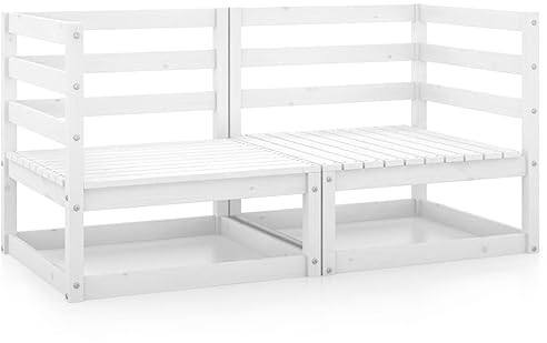 MNISDFL Terrassenmöbel Gartensofa Möbelsets Gartenlounge Set Loungemöbel Garten-Ecksofas 2 STK. Weiß Kiefer Massivholz