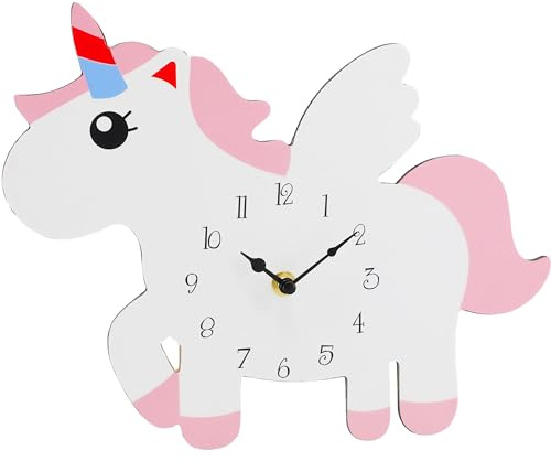 alles-meine.de GmbH Wanduhr Einhorn - Holz wählbar - 31 cm groß - schleichendes Uhrwerk ! - sehr leise ! - Uhr - Analog - Kinder Baby - Kinderzimmer Babyzim..
