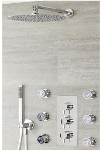 MILANO Mixer Valve 300mm Round Shower Head Handset Body Jets Chrome