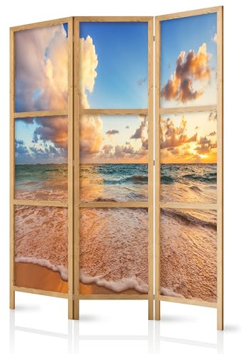 murando - Paravent Raumteiler Holz, 135x172 cm, 3-teilig, Wohnzimmer, Büro | Mobiler Sichtschutz, sofort einsatzbereit, Holzrahmen, ideal fürs Wohnzimmer oder Büro, geruchsneutral, lichtbeständig