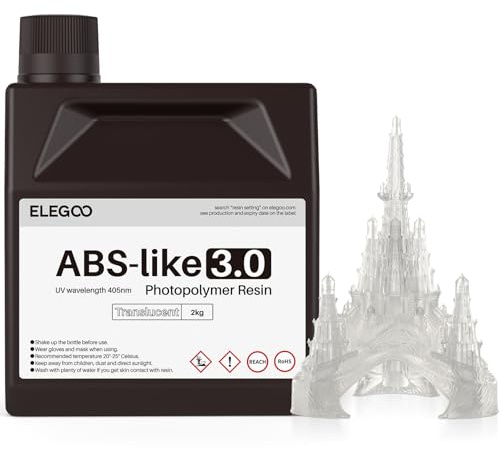ELEGOO 405nm ABS-Like Resin 3.0, UV-Härtendes 3D Resin Transluzent 2000g | Hohe Präzision, nicht spröde, verbesserte Festigkeit und Zähigkeit für LCD/DLP 3D-Drucker Photopolymer-Harz