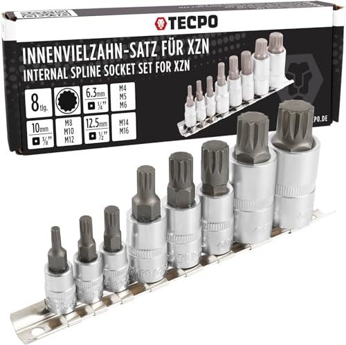 TECPO Steckschlüssel Satz 1/2 1/4 3/8 Zoll M4-M16 E4-E20 XZN Biteinsatz Stecknuss Set 4-24mm lang tief innen vielzahn Nuss (XZN Bit)