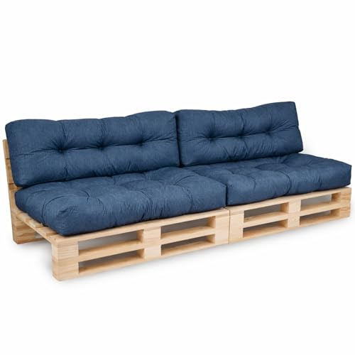bananair - Palettenkissen Outdoor Set x2 - Bequem, Robuster, UV-beständiger & Wasserabweisender - Ideal für Europaletten, Palettenmöbel (2 Sitzkissen 120x80 + 2 Rückenkissen 120x40, Blau)