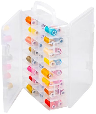 ilauke 48 Grids Sewing Organizer, Double Sided Thread Box Storage, Portable Clear Plastic Organizer Box for Embroidery and Sewing Threads, Embroidery Floss, Crafts, Small Toys