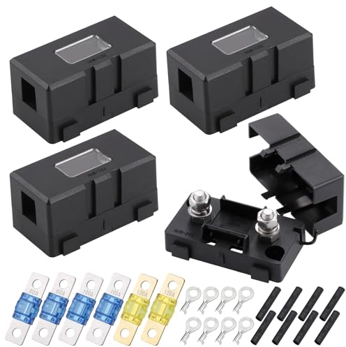 Fentar 4Pcs Midi Fuse Holder, ANS Car Fuse Holders with 60A, 100A, 120A Amp Fuses and 8 Terminals, Midi Fuses Holder for Cars, Trucks, Vehicles Black