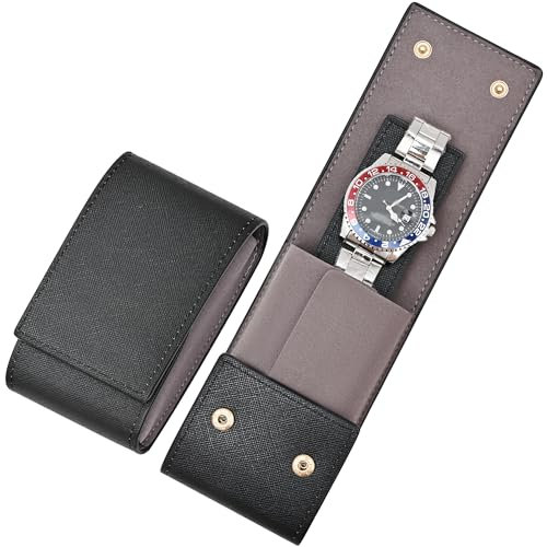 MGZKV Travel Leather Watch Pouch/Watch Travel Case with Suede Lining/Luxury Leather Travel Watch Case Single Watch Pouch for Men and Women (Black)