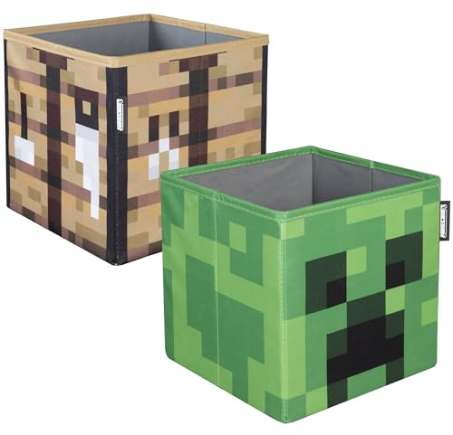 Minecraft Lot de 2 boîtes de rangement en tissu Motif tête de grimpeur