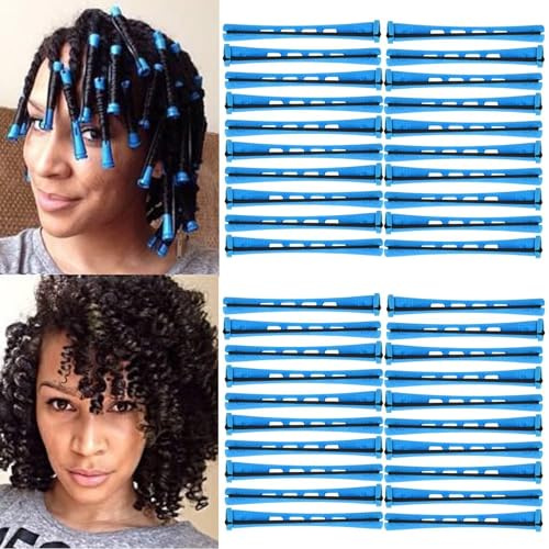 40Pcs Small Perm Rods for Short Hair Blue Cold Wave Rod Hair Perming Rods Plastic Heatless Perm Rollers Hair Curlers for Women Hairdressing (Blue, 0.35inch)