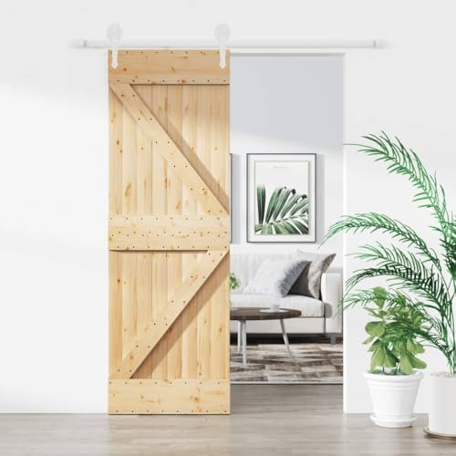LAPOOH Puerta corredera con herrajes Madera Maciza de Pino 70x210 cm, Puertas Interior, Puertas Correderas Granero - 3203211